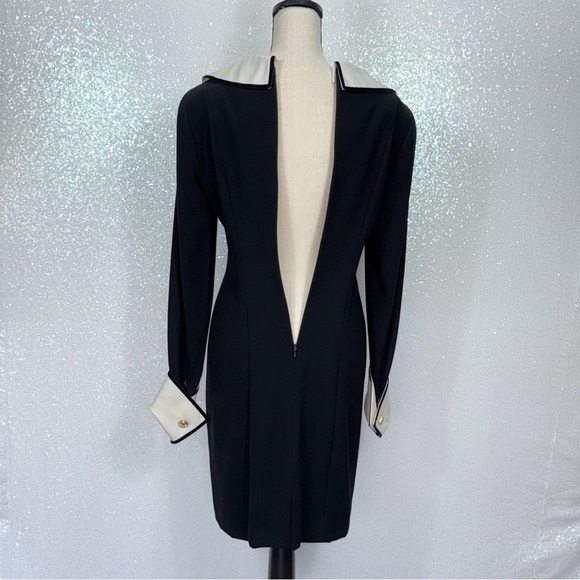 Louis Feraud black dress with white collar and embellished cuffs, size 8 women’s - Picture 4 of 16